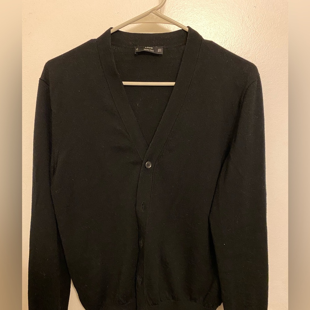 Mango Man Black Merino Cardigan